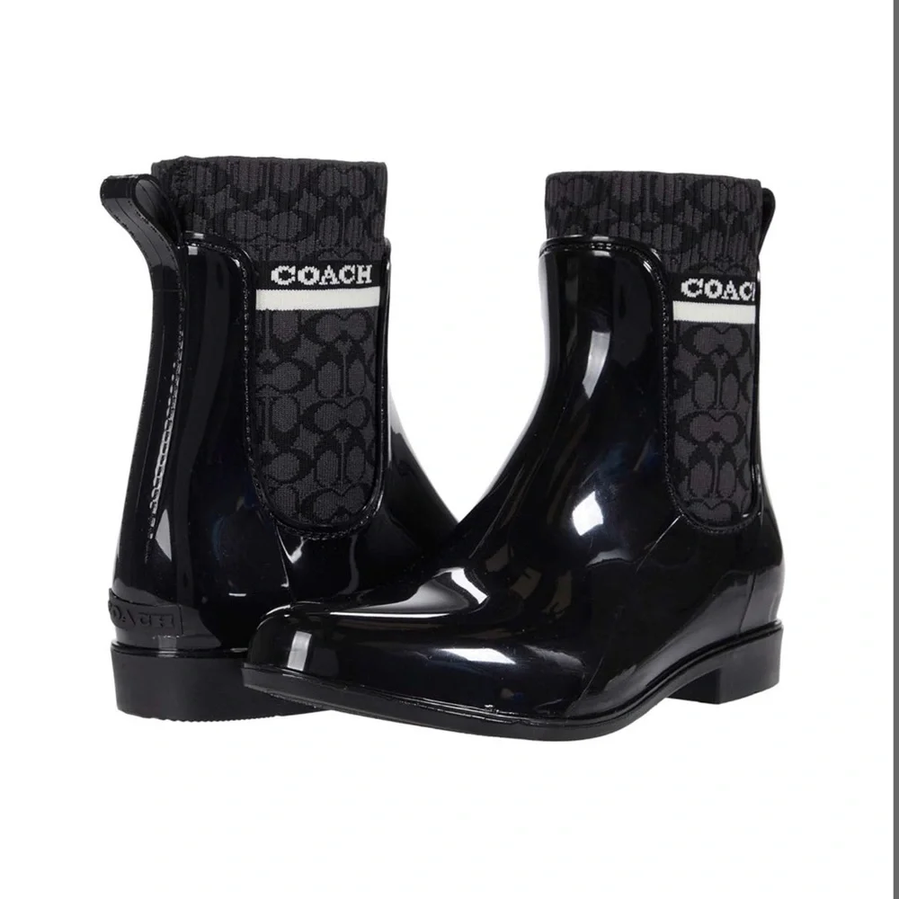 Coach Rivington Rain Bootie Black Rubber 6 B (M) Brand New